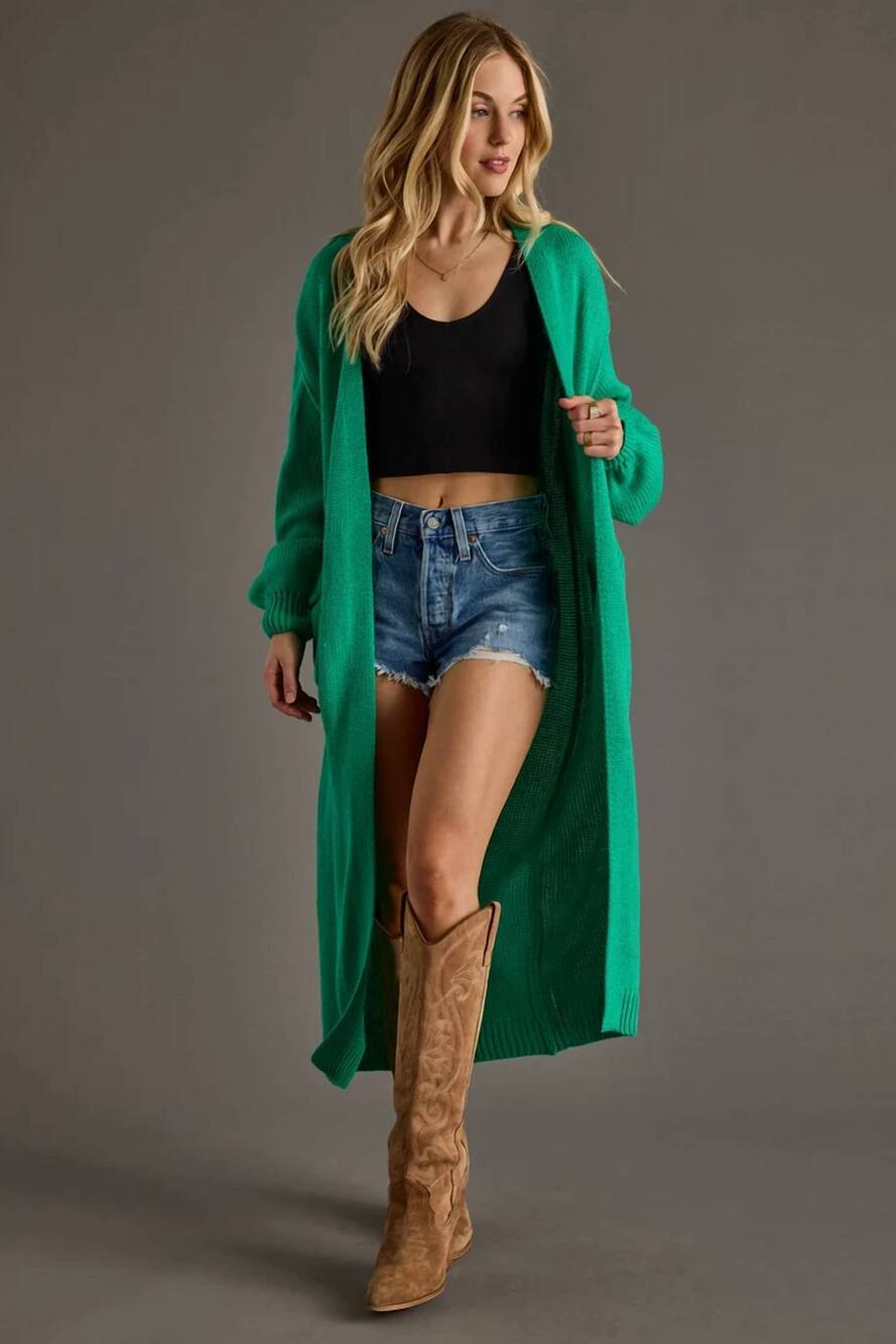 NEW PANACHE soft knit duster cardigan in green